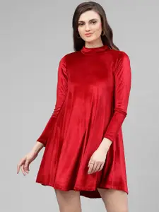 KASSUALLY Women Red Solid A-Line Dress