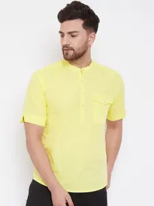 even Men Yellow Solid Straight Kurta