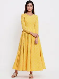 Indian Virasat Women Yellow & Off-White Printed Maxi Dress