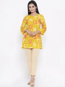 Fabriko Women Yellow & Beige Printed Top with Trousers