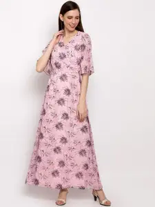 Slenor Women Pink Printed Maxi Dress