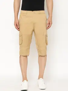 SAPPER Men Beige Solid Slim Fit Cargo Shorts