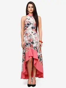 V&M Women Peach-Coloured Printed Fit and Flare Dress