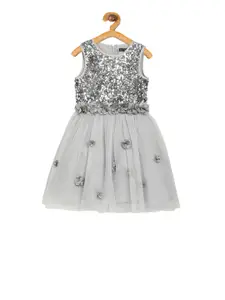 Allen Solly Girls Grey Embellished Fit and Flare Dress
