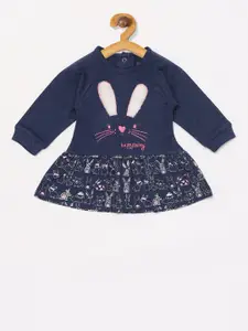 BABY GO Girls Navy Blue Printed Fit and Flare Dress