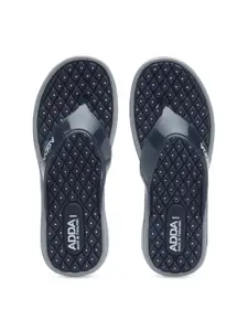 Adda Women Navy Blue & Grey Printed Thong Flip-Flops