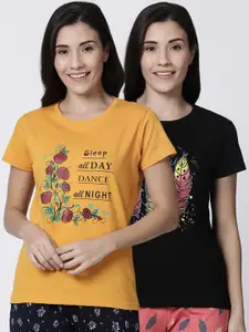 Kryptic Women Pack Of 2 Printed Lounge-T-Shirts