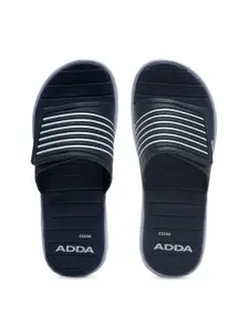 Adda Men Navy Blue & White Striped Sliders