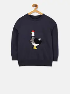 Cherry Crumble Boys Navy Blue & Off-White Printed Sweatshirt