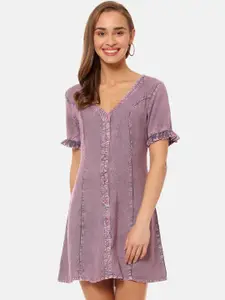 Campus Sutra Women Purple Solid A-Line Dress