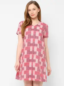 Allen Solly Woman Pink Checked A-Line Dress