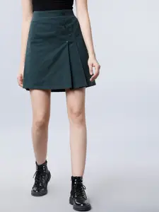Tokyo Talkies Women Green Solid A-Line Mini Skirt