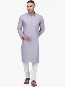 RAJUBHAI HARGOVINDAS Men Grey & White Solid Kurta with Pyjamas