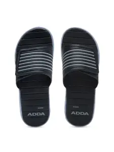 Adda Men Black & Grey Striped Sliders