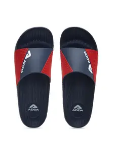 Adda Men Navy Blue & Red Colourblocked Sliders
