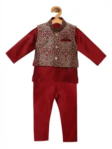 Ridokidz Boys Maroon Solid Kurti with Pyjamas
