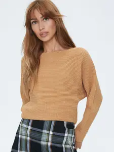 FOREVER 21 Women Beige Ribbed Pullover Sweater