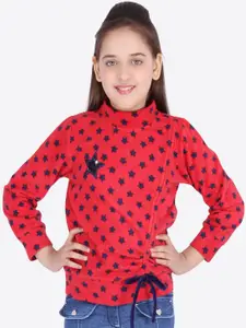 CUTECUMBER Girls Red & Navy Blue Printed Sweatshirt