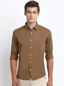 Basics Men Brown Slim Fit Solid Casual Shirt