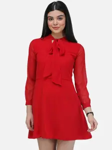 SCORPIUS Women Red Solid Fit and Flare Dress