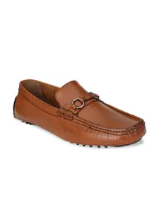 San Frissco Men Tan Brown Solid Leather Formal Slip-On Shoes