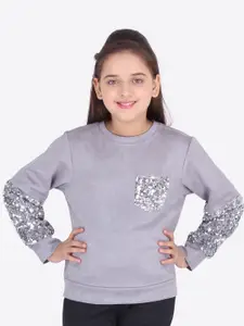 CUTECUMBER Girls Grey Self Design Sweatshirt