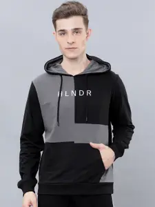 HIGHLANDER Men Black & Grey Colourblocked Hooded Sweatshirt