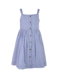 A Little Fable Girls Blue Solid Fit and Flare Dress