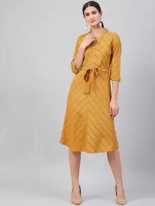 Marie Claire Women Mustard Yellow Striped A-Line Dress