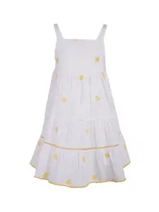 A Little Fable Girls White & Yellow Printed Fit and Flare Dress