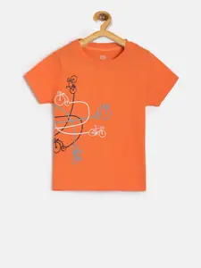 MINI KLUB Girls Orange Printed Round Neck T-shirt