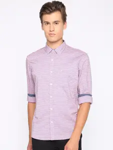 Basics Men Pink & Grey Slim Fit Striped Casual Shirt