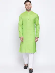 NAMASKAR Men Green & White Solid Kurta with Churidar