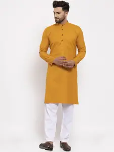 Jompers Men Yellow & White Solid Kurta with Pyjamas
