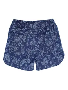 KiddoPanti Girls Blue Printed Regular Fit Regular Shorts
