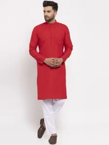 Jompers Men Red & White Solid Kurta with Pyjamas