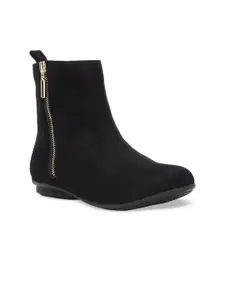 Bruno Manetti Women Black Solid Suede High-Top Flat Boots