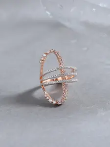 Voylla Rose Gold-Plated White Cubic Zirconia Studded Handcrafted Finger Ring