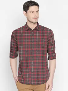 Basics Men Red & Green Slim Fit Checked Casual Shirt