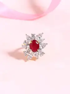 Voylla Gold-Plated White & Red CZ-Studded Handcrafted Finger Ring