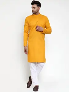 Jompers Men Orange Solid Kurta with Pyjamas