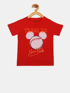 YK Disney Boys Red Printed Round Neck T-shirt