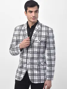 LUXURAZI Men White & Black Checked Single-Breasted Tailored Fit Blazer