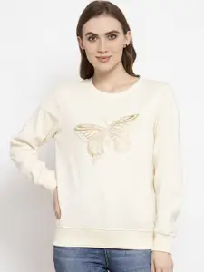 Gipsy Women Cream-Coloured Solid Sweatshirt