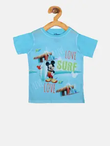 YK Disney Boys Blue Mickey Mouse Printed Round Neck T-shirt