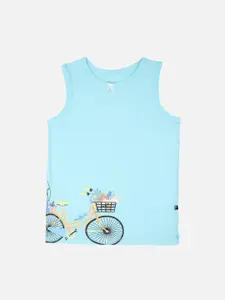 PROTEENS Girls Blue Printed Round Neck T-shirt