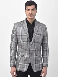 LUXURAZI Men Grey & Black Checked Tailored Fit Single-Breasted Formal Blazer