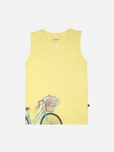 PROTEENS Girls Yellow Solid Boat Neck T-shirt