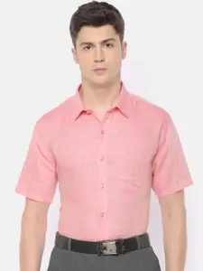 Ramraj Men Pink Slim Fit Solid Linen Formal Shirt
