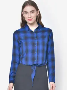 Martini Women Blue Checked Shirt Style Top